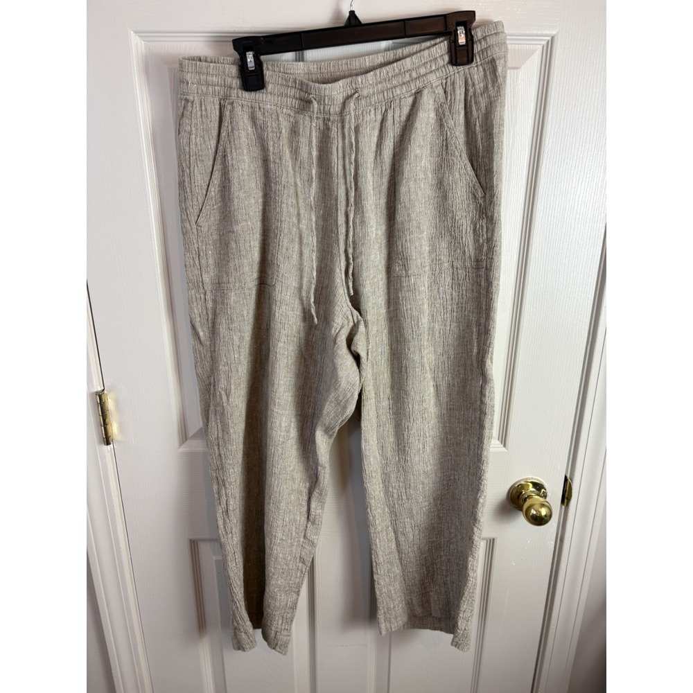 Pure Jill Linen Cotton Pants Womens M Oatmeal Excellent Textured Drawstring